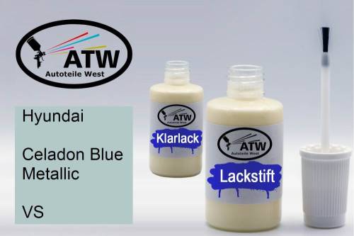 Hyundai, Celadon Blue Metallic, VS: 20ml Lackstift + 20ml Klarlack - Set, von ATW Autoteile West.